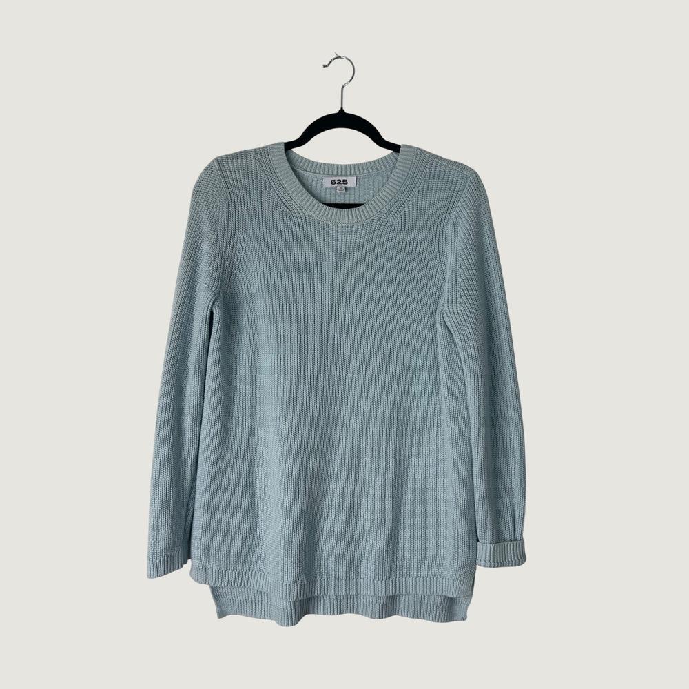 525 America Sweater Womens XS Light Blue Shaker Knit Cotton Coastal Preppy Hygge